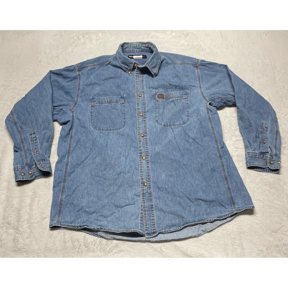 Wrangler Riggs Workwear Denim Shirt Mens XXL Blue Long Sleeve Button Down